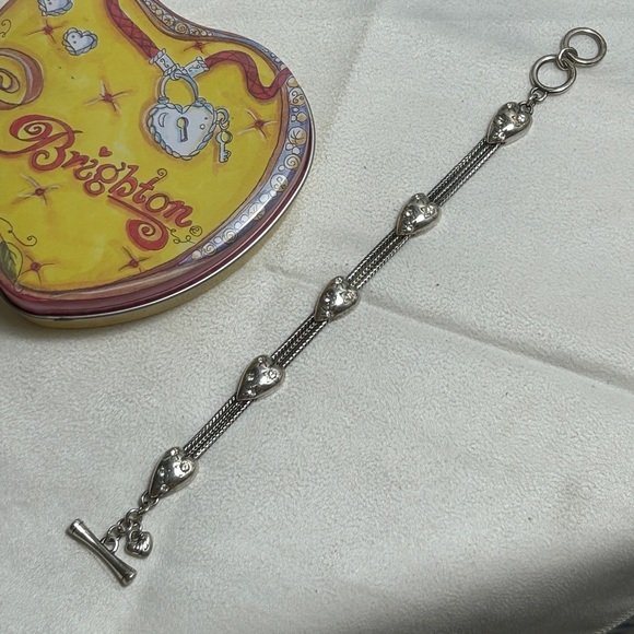 Brighton Jewelry - Brighton Sparkling Heart Bracelet Silver Plated Vintage Crystals 8" & Small Tin